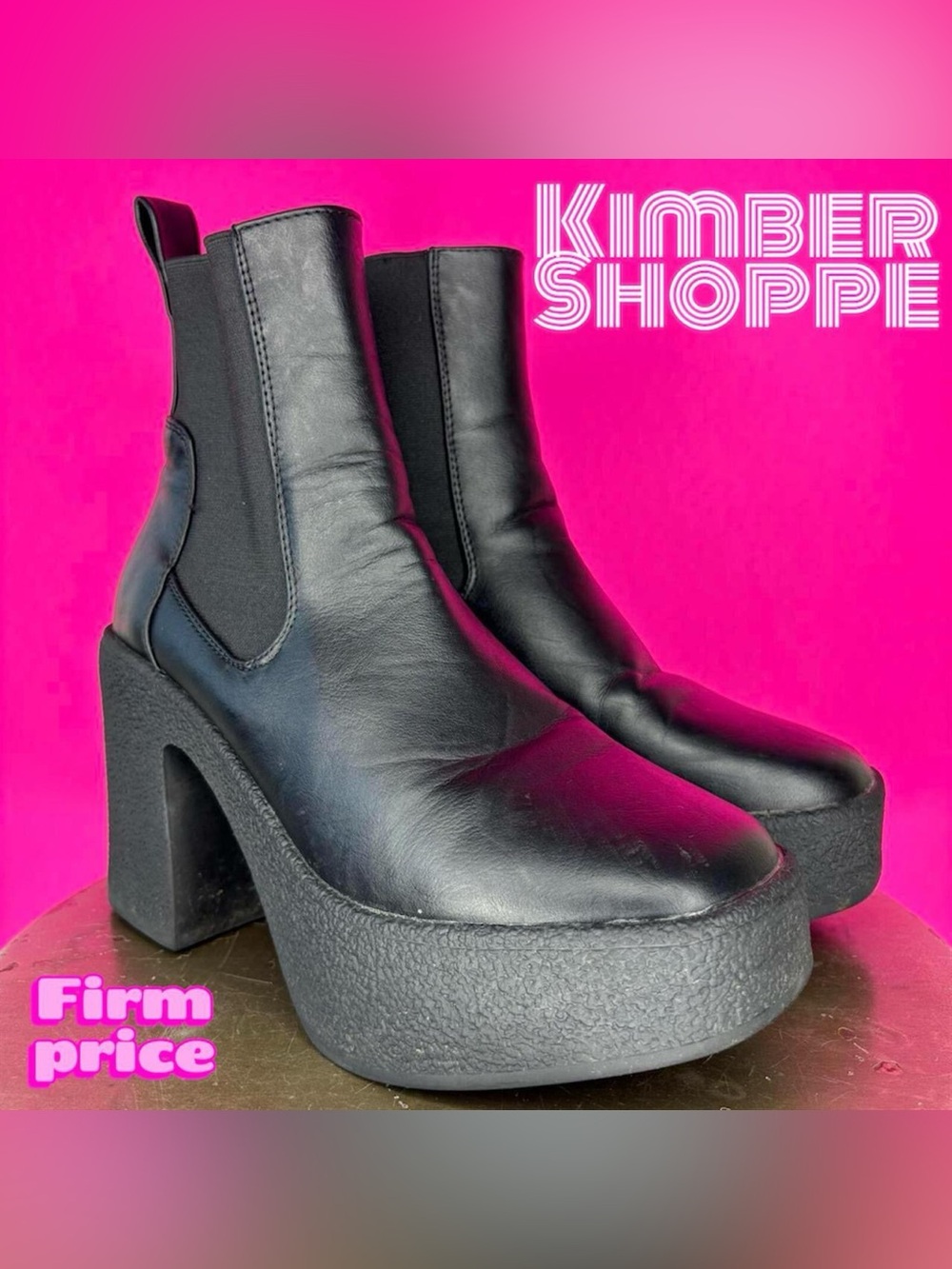Truffle Collection Black Faux Leather Chunky Platform Heeled Chelsea Boot EU 36